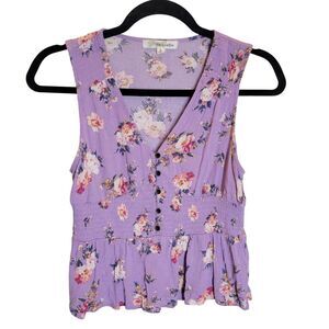 Rewind Womens Sz S Purple Floral Sleeveless Blouse